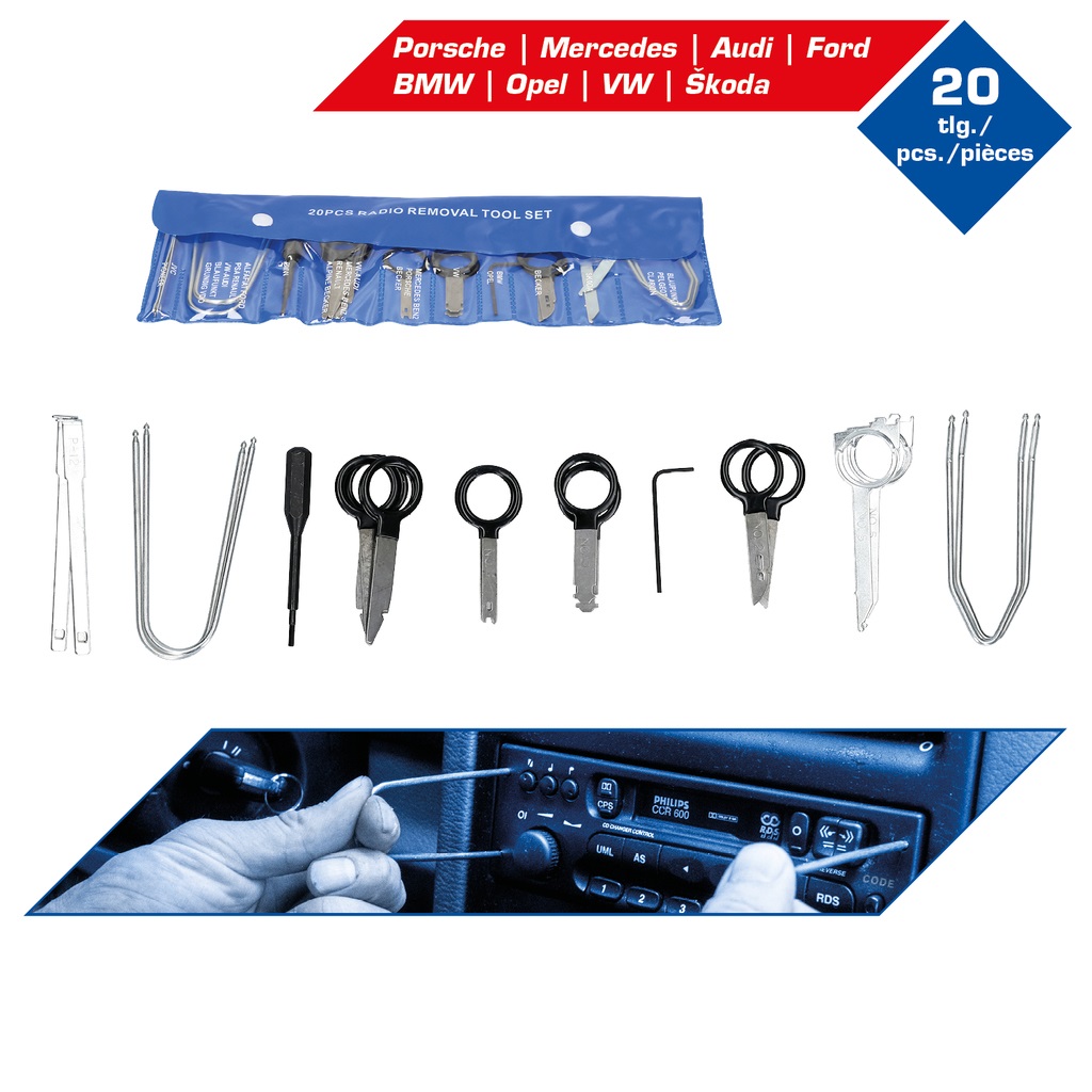 KS TOOLS BT511200 - Kit di attrezzi per montaggio/smontaggio radio, 20 pezzi, qualità made in Germany