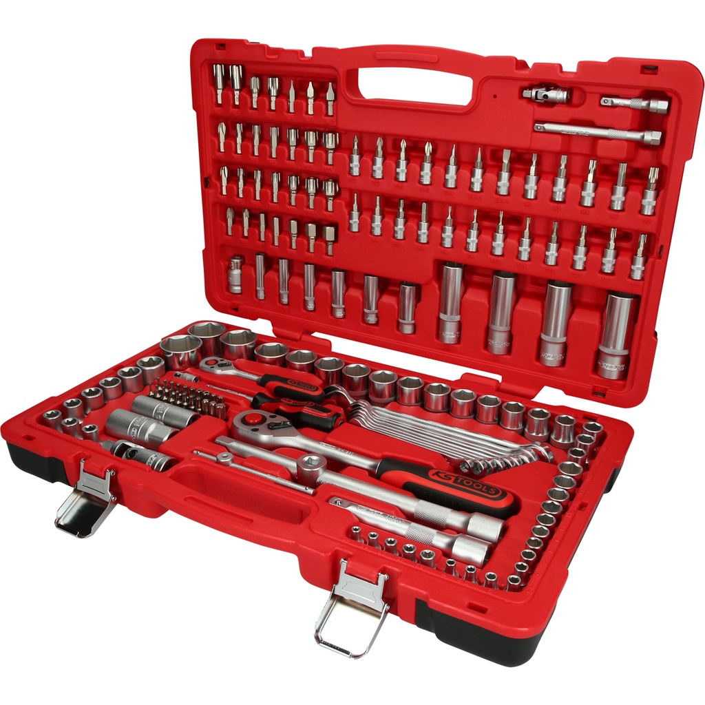 KS Tools 951.0751 Set di Chiavi a Bussola 1/4'' 1/2'', 151 Pezzi, Profilo FlankTraction Cromata Opaca Esagonale