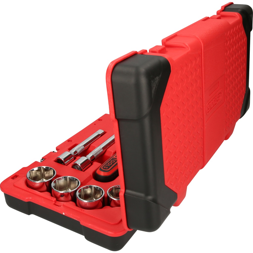 KS Tools 958.0624 Set di chiavi a bussola 1/2'' CHROMEplus, 24 pezzi, FlankTraction, Cromo-vanadio, Cromate lucide, in valigetta di plastica