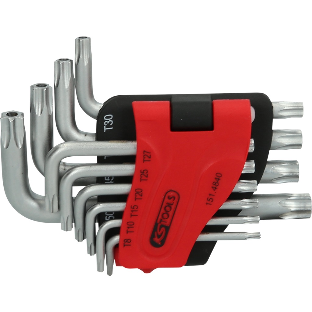 KS Tools 151.4840 Set di Chiavi Maschio Torx Piegate con Foro, Corte, 10 pz, TB8-TB50 in Acciaio Speciale Temprato