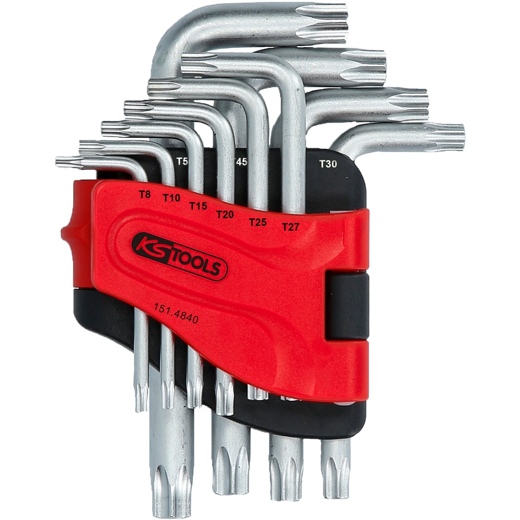 KS Tools 151.4840 Set di Chiavi Maschio Torx Piegate con Foro, Corte, 10 pz, TB8-TB50 in Acciaio Speciale Temprato