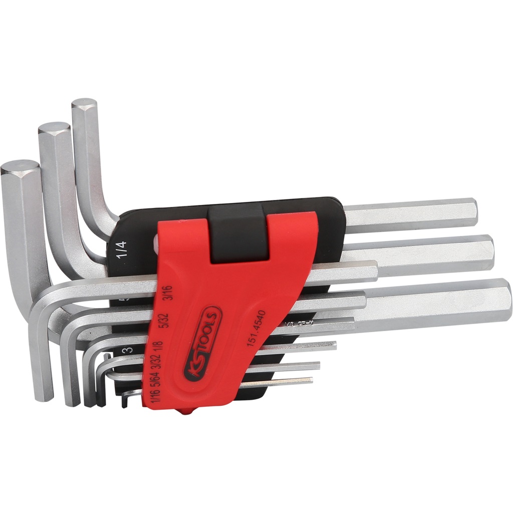 KS Tools 151.4540 Set di Chiavi Maschio Esagonali Piegate in Supporto a Clip, 9 Pezzi, Misure in Pollici, Acciaio Speciale per Utensili