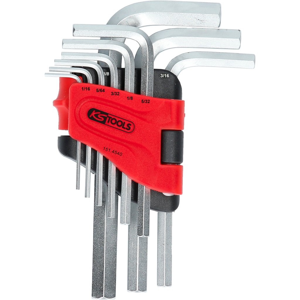 KS Tools 151.4540 Set di Chiavi Maschio Esagonali Piegate in Supporto a Clip, 9 Pezzi, Misure in Pollici, Acciaio Speciale per Utensili