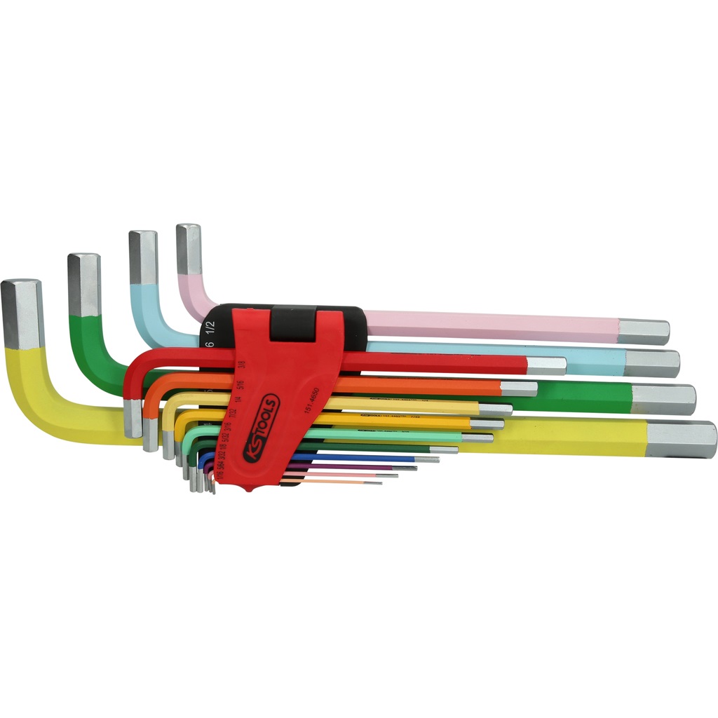 KS Tools 151.4650 Set di Chiavi a Brugola Extra Lunghe, 14 Pezzi, Esagonali, Misure in Pollici, Completamente Temprate