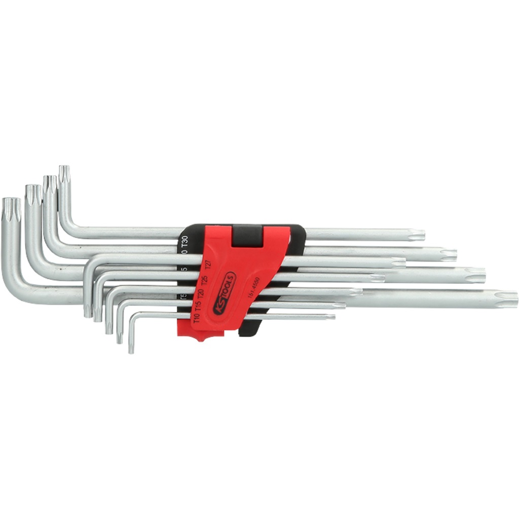 KS Tools 151.4550 Set di chiavi maschio Torx piegata extra lunga, 9 pz in acciaio speciale, completamente temprate e cromate opache