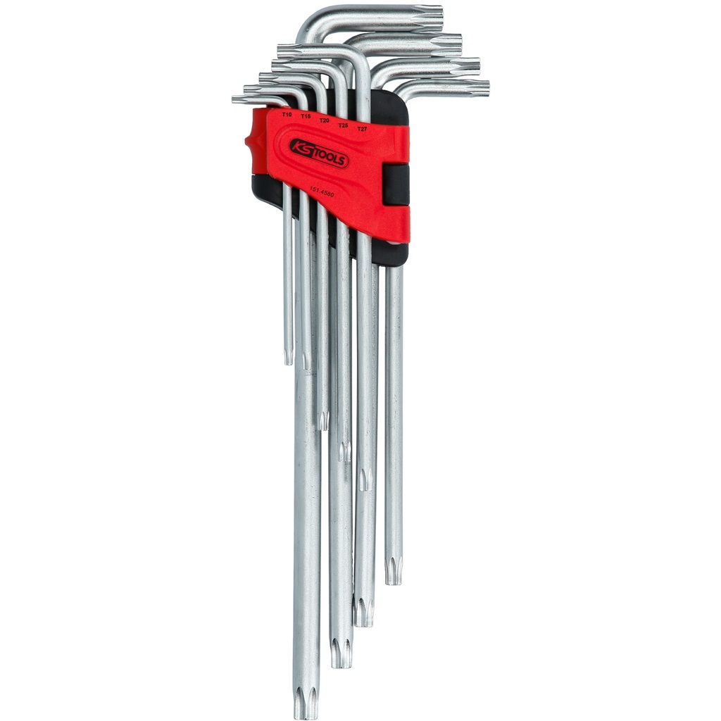 KS Tools 151.4580 Set di Chiavi Maschio Torx Piegate con Foro XL, 9 Pezzi in Acciaio Speciale Temprato