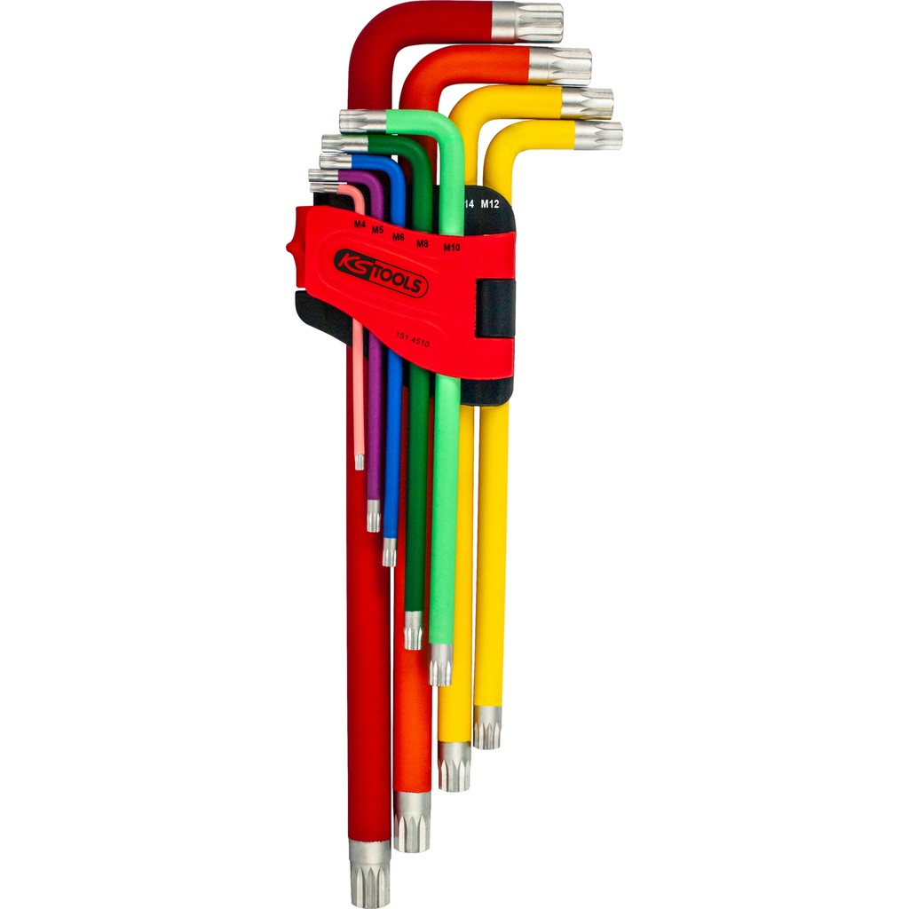 KS Tools 151.4510 Set di Chiavi Maschio Piegate XZN XL - 9 Pezzi in Acciaio Speciale con Astuccio di Plastica