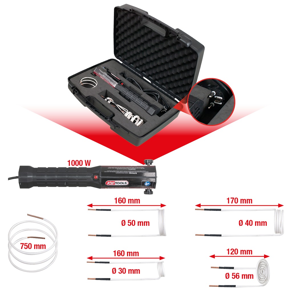 KS Tools 500.8480 Kit Pistola termica ad induzione con 6 accessori - Riscaldamento rapido per giunzioni incollate e raccordi arrugginiti