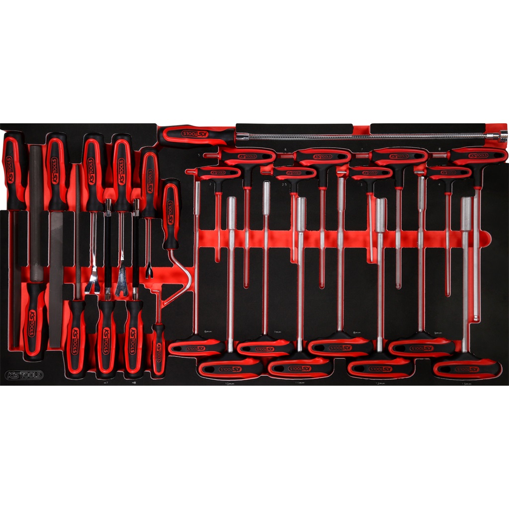KS Tools Set di Chiavi e Lime per Perni Angolari con Impugnatura a T e Inserto in Schiuma - 28 Pezzi
