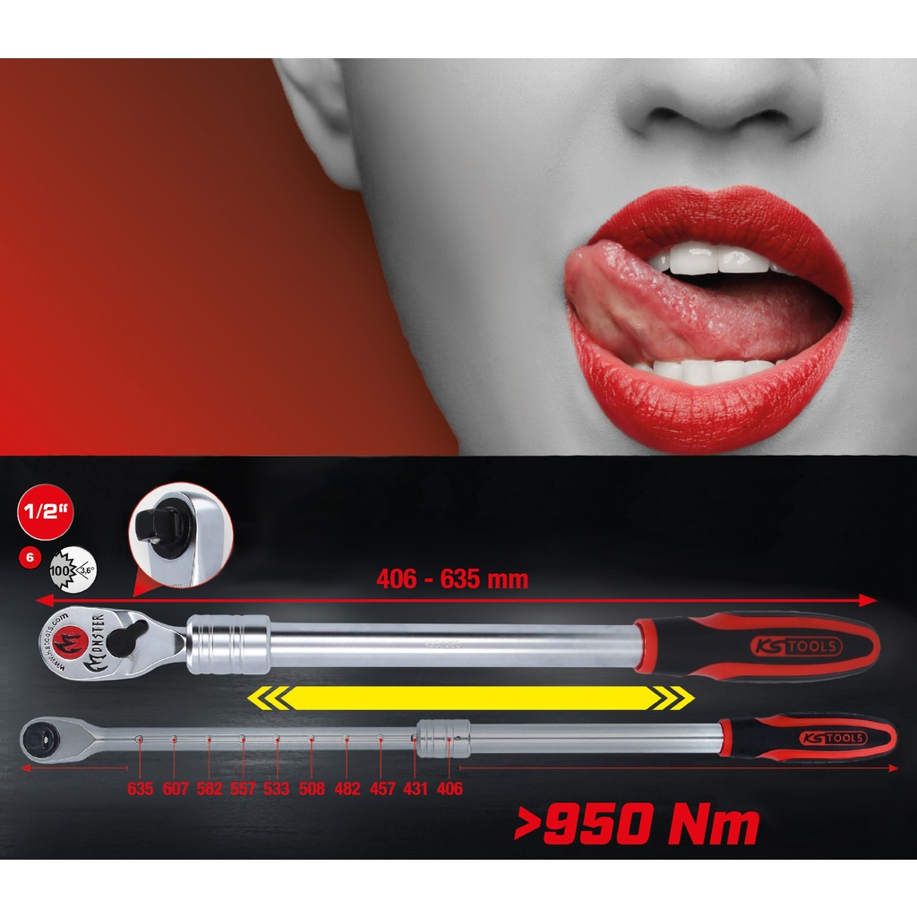 KS Tools 935.1285 - Cricchetto telescopico da 1/2, 100 denti, robusto e ergonomico