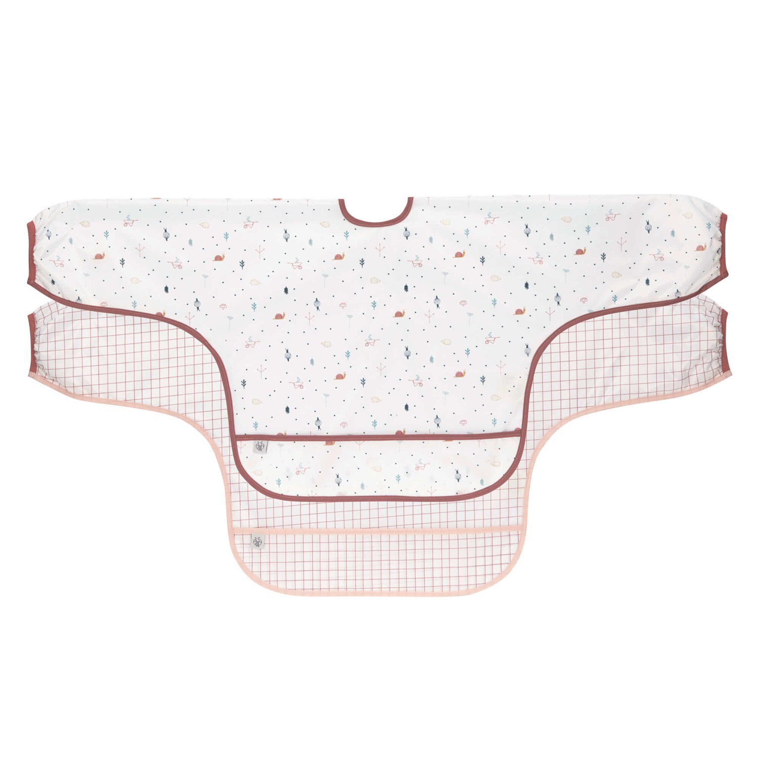 LÄSSIG Bavaglino con Maniche Lunghe e Tasca Cattura Briciole - Set di 2 Pezzi Garden Explorer Lumaca, Impermeabile, per Bambini da 6 a 24 Mesi