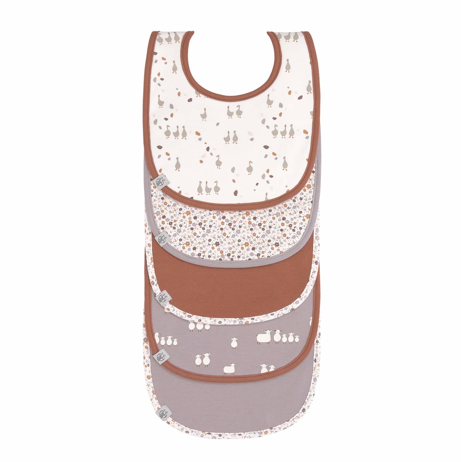 Lässig Bavaglino Tiny Farmer Goose - Set da 5 pezzi in Cotone Biologico, Impermeabili, Lavabili, per Bambini da 3 a 24 Mesi