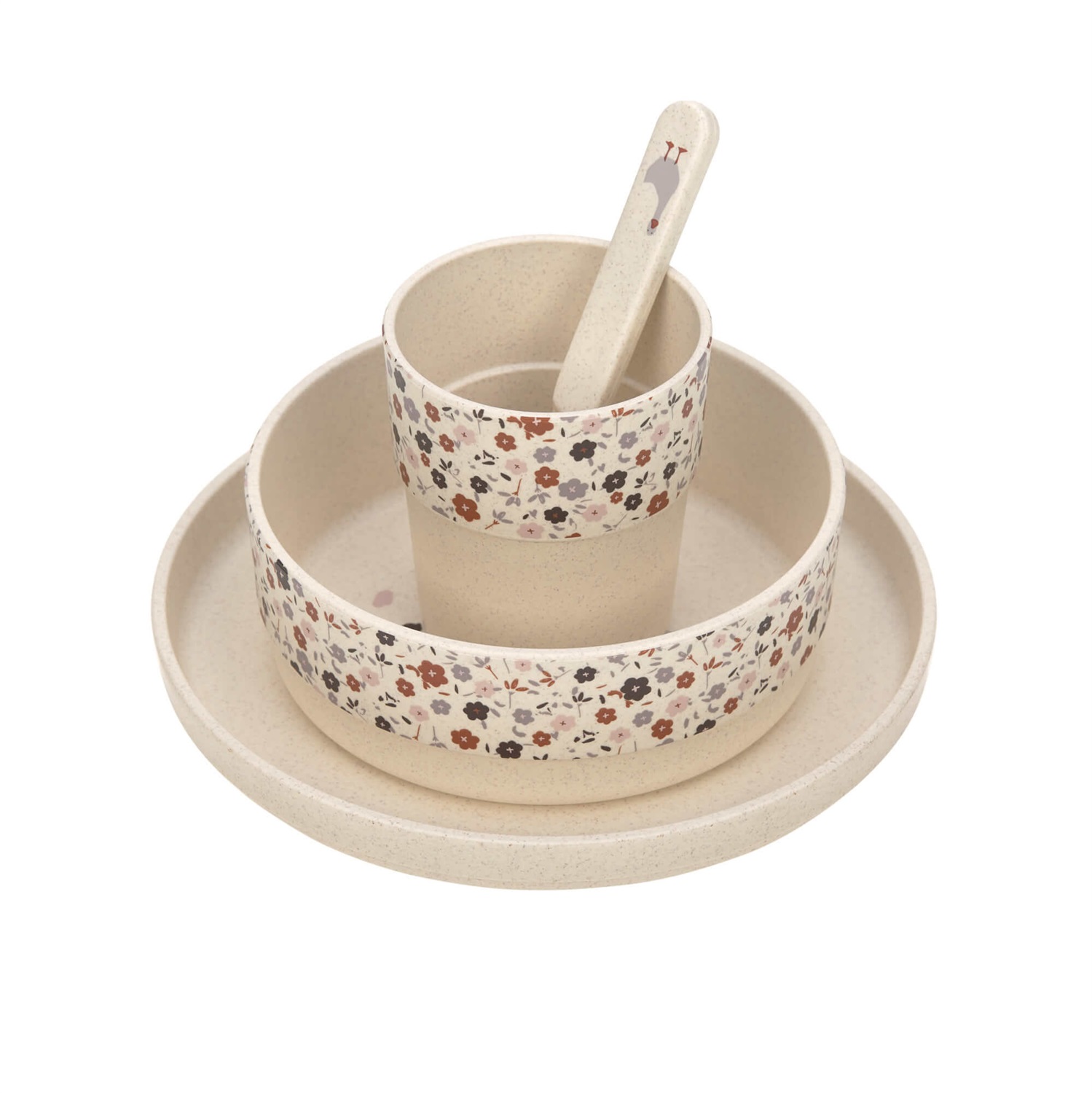 LÄSSIG Set di Stoviglie per Bambini Tiny Farmer - Piatto, Ciotola, Tazza e Cucchiaio in Polipropilene e Cellulosa, Senza BPA, Lavabile in Lavastoviglie e Adatto al Microonde