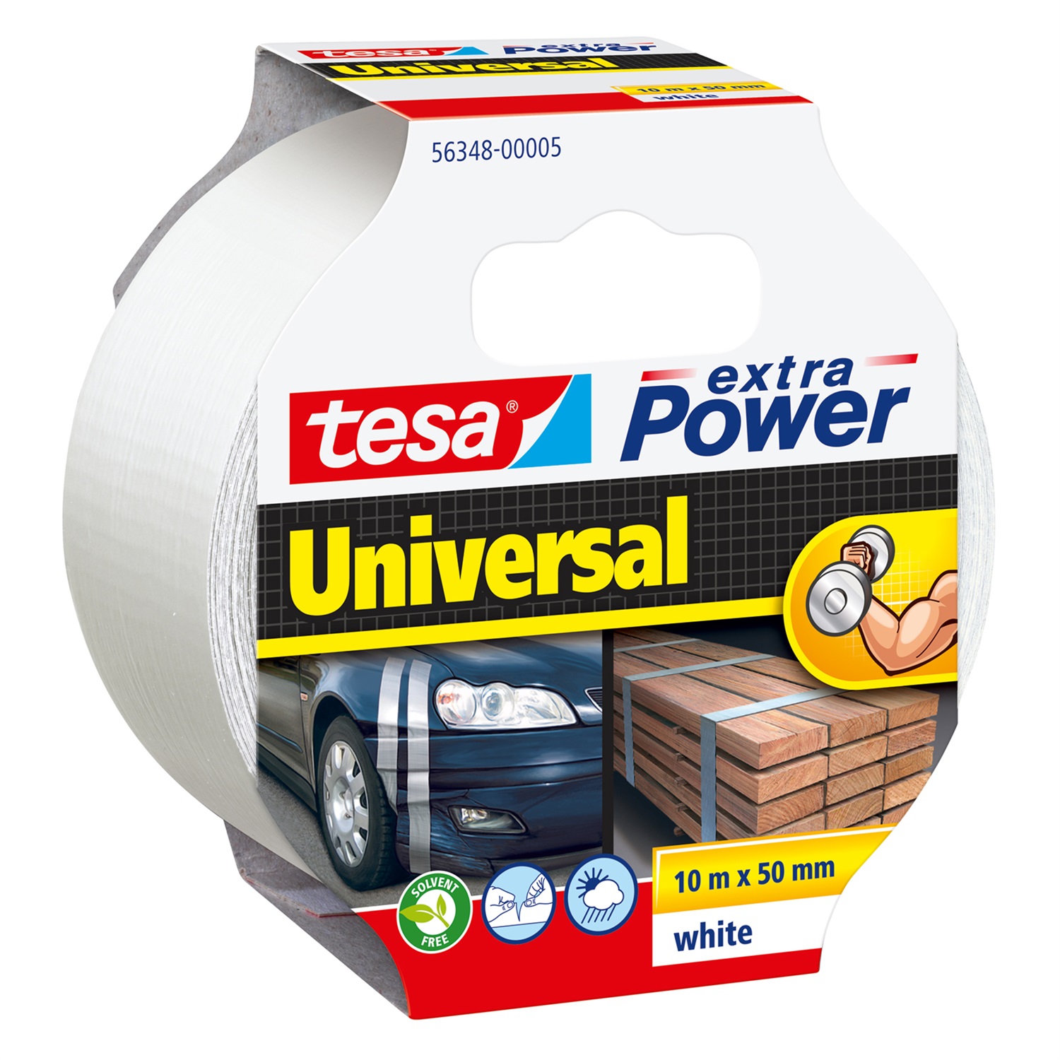 TESA Nastro Adesivo Extra Power Universal - Bianco - 10 m x 50 mm - Multiuso per Riparazioni, Fissaggio, Imballaggio e Marcatura
