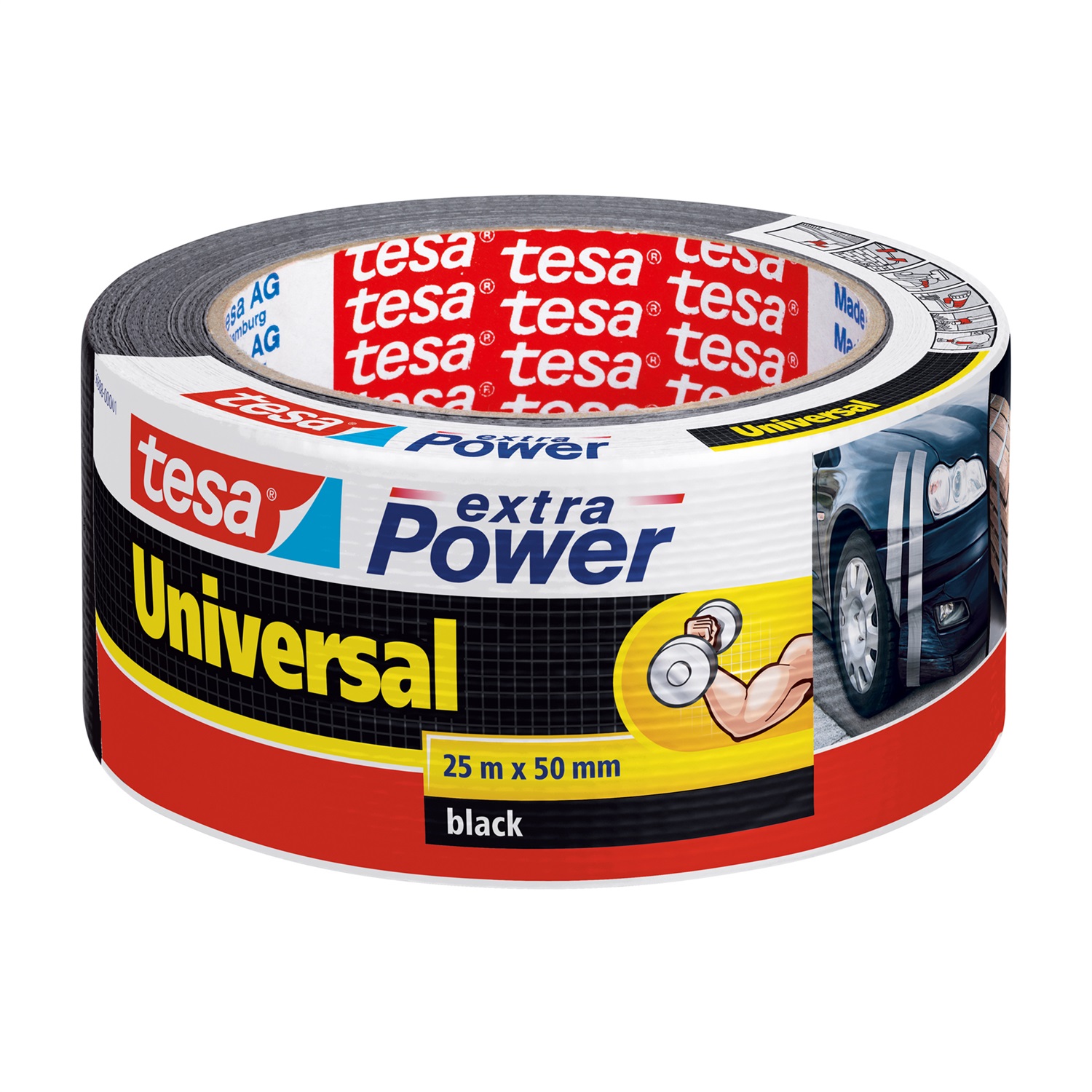 TESA Extra Power Universal - Nastro Adesivo Telato Nero - 25 m x 50 mm - Grande Potere Adesivo per Riparazioni e Fissaggio