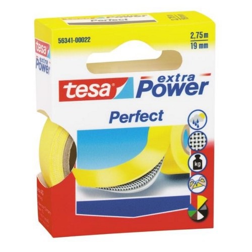 TESA Nastro Adesivo Telato Extra Power® Perfect 19 mm x 2,75 m Giallo - Impermeabile e Resistente agli Agenti Atmosferici