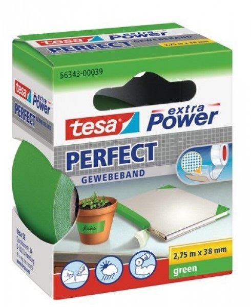 TESA Nastro Adesivo Telato Extra Power Perfect Verde 38 mm x 2,75 m - Estremamente Resistente e Versatile