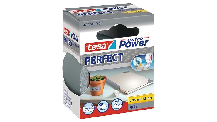 TESA Nastro Adesivo Telato XP Perfect - 38 mm x 2,75 m - Grigio - Estremamente Resistente e Adatto per Interni ed Esterni