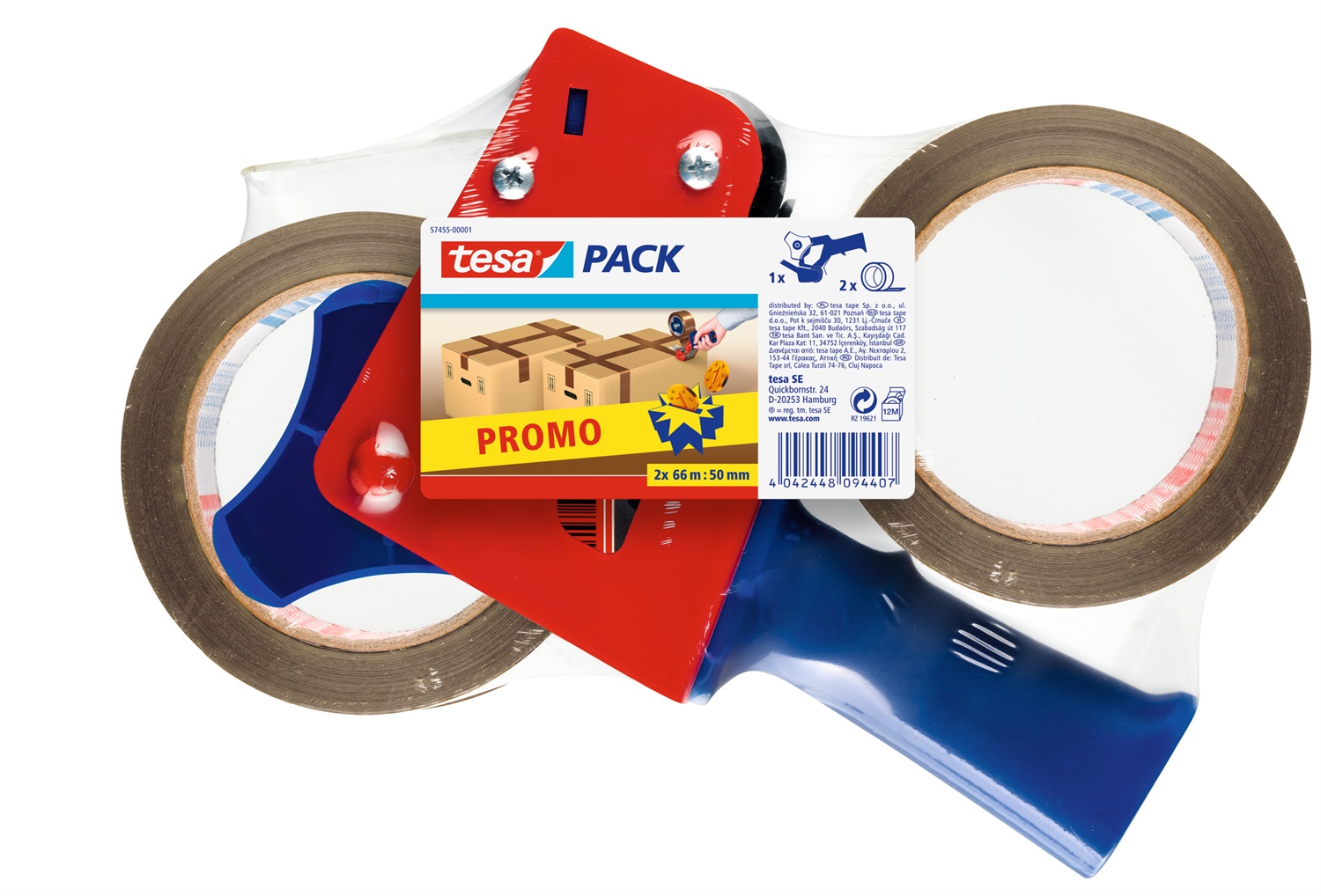 Tesa Dispenser per Nastro Adesivo Promopack con 2 Rotoli Avana 50mm x 66m - Modello 57455-00001-01