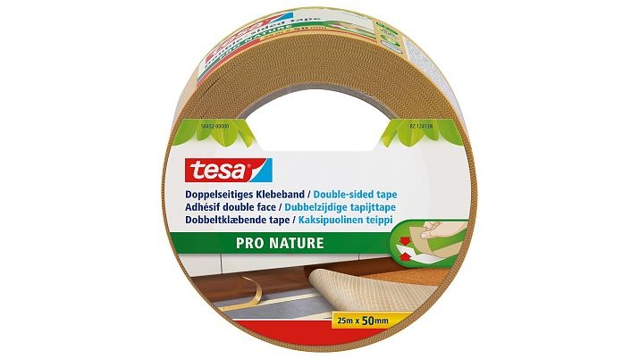 TESA Nastro Biadesivo PRO NATURE - Ecologico, 25 m x 50 mm, Plastica Riciclata, Adatto per Uso Interno ed Esterno
