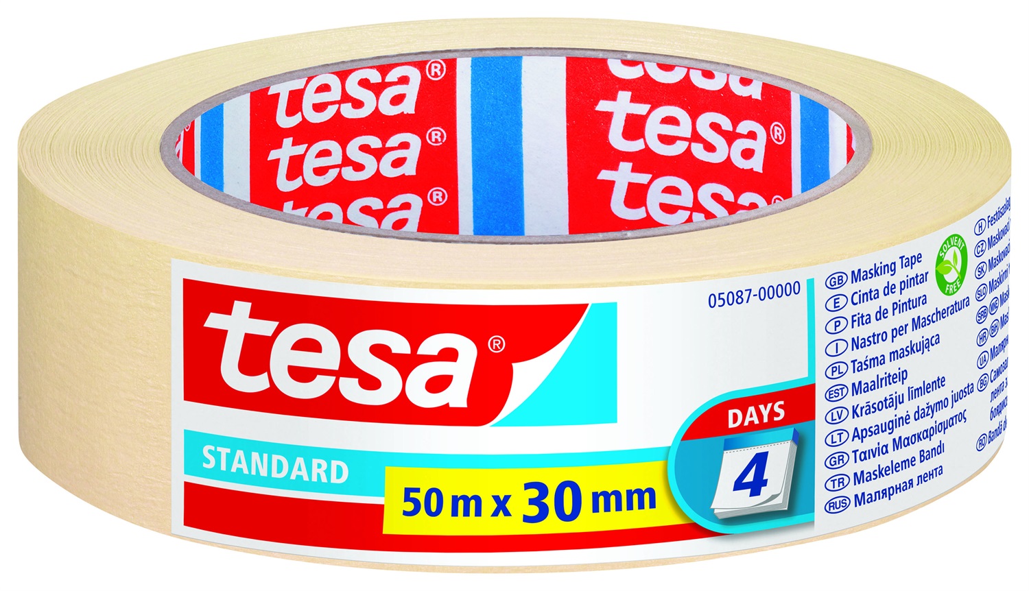 Tesa Nastro per Mascheratura Standard in Carta 30 mm x 50 m - Ecologico, Rimozione Senza Residui, Adesivo in Gomma Naturale