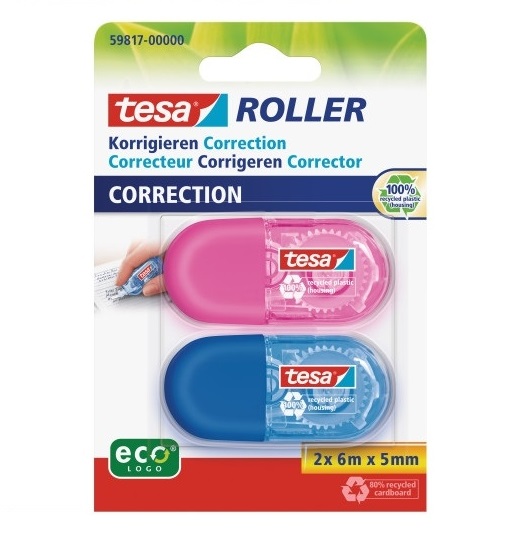 Tesa Mini Correttore a Nastro Eco - Blister da 2 Pezzi, 5 mm x 6 m