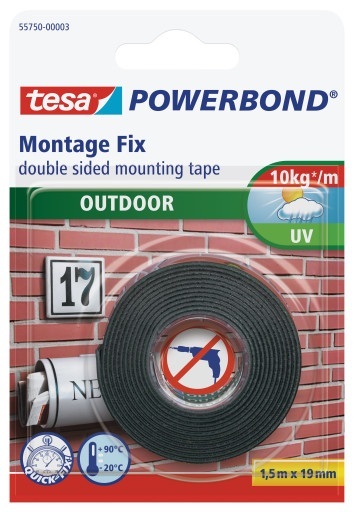 Tesa Nastro Biadesivo Powerbond® per Esterni 19 mm x 1,5 m Bianco - Resistente a Raggi UV, Acqua e Temperature Estreme
