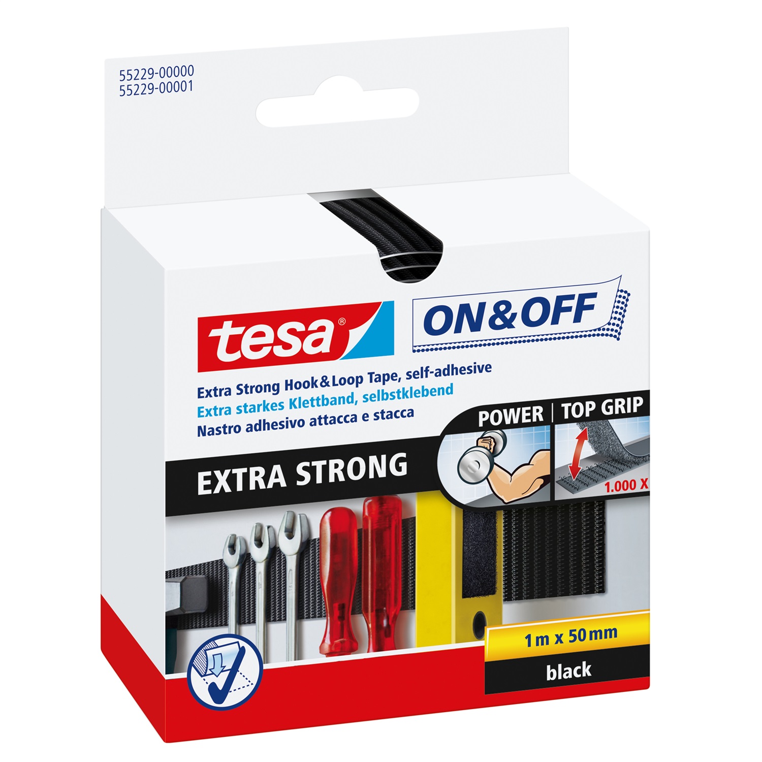 Tesa On&Off Extra Forte Nastro Adesivo in Tela Universale Autoadesivo Nero 50 mm x 1 m