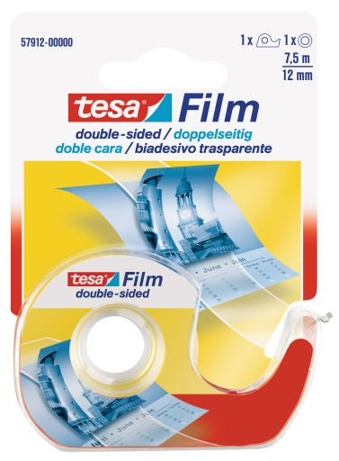 TESA Nastro Biadesivo Tesafilm® 12 mm x 7,5 m Trasparente - Dispenser a Chiocciola con Lama in Metallo