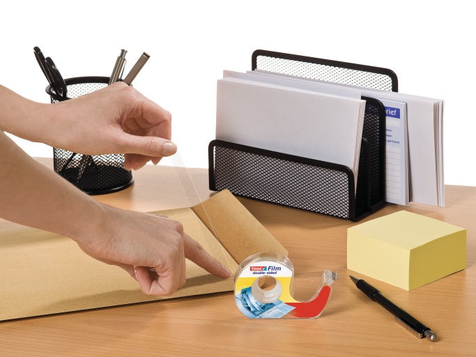 TESA Nastro Biadesivo Tesafilm® 12 mm x 7,5 m Trasparente - Dispenser a Chiocciola con Lama in Metallo