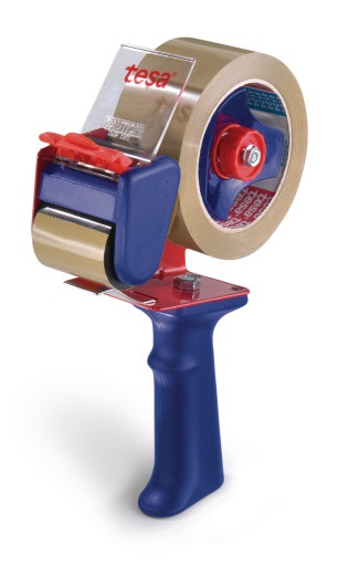 Tesa 06300-00001 Dispenser Manuale per Nastro da Imballaggio Ergonomico in Metallo - Colore Blu e Rosso - Per Rotoli fino a 50 mm