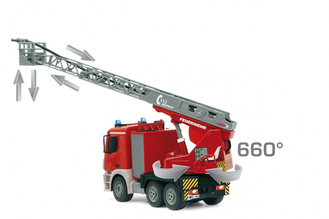 Jamara Mercedes Antos - Camion da Pompieri Scala 1:20, 2,4GHz, Rosso con Escalera Giratoria