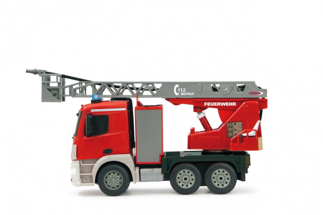 Jamara Mercedes Antos - Camion da Pompieri Scala 1:20, 2,4GHz, Rosso con Escalera Giratoria