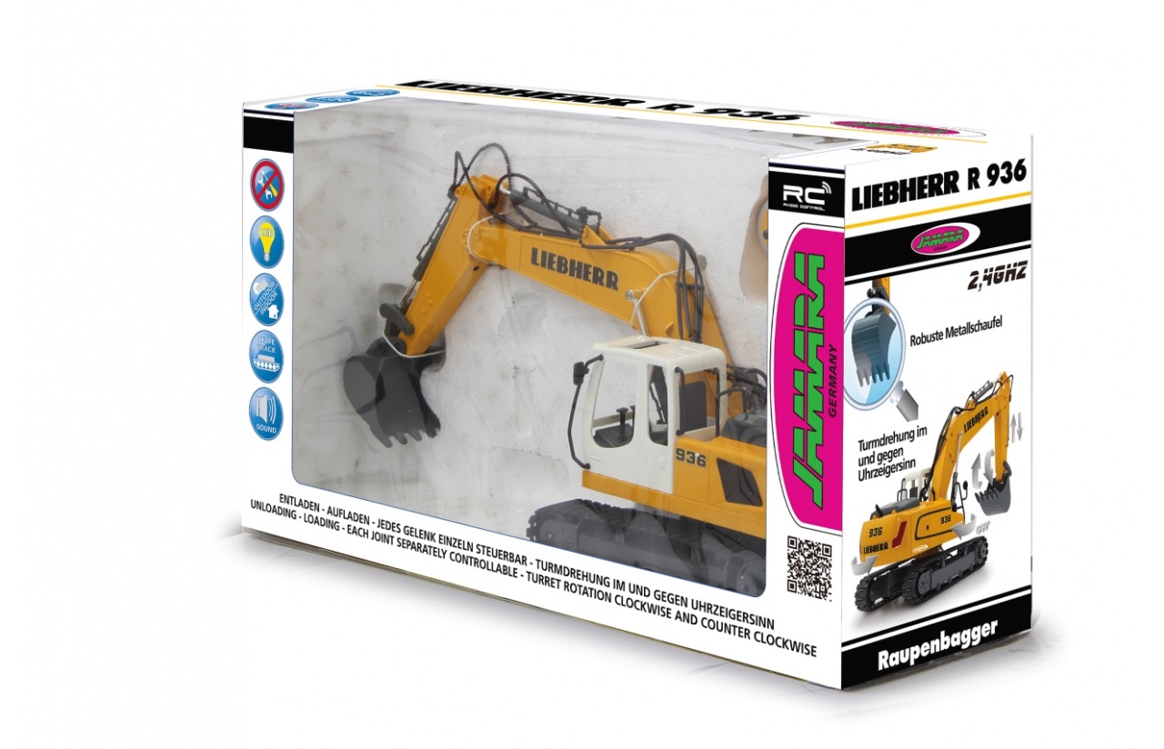 Jamara Liebherr R936 Modellino Radiocomandato (RC) Scavatore Elettrico 1:20 con Funzioni Realistiche e Torretta Girevole