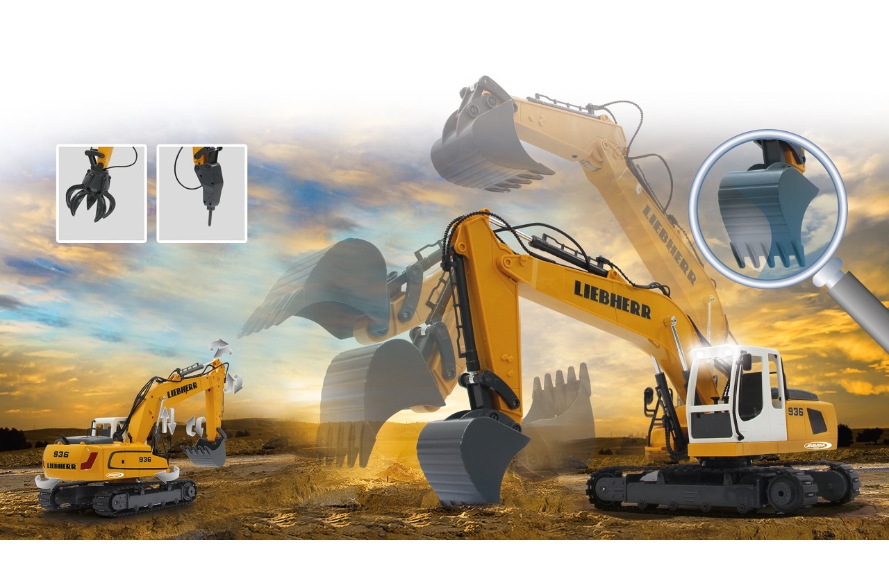 Jamara Liebherr R936 Modellino Radiocomandato (RC) Scavatore Elettrico 1:20 con Funzioni Realistiche e Torretta Girevole