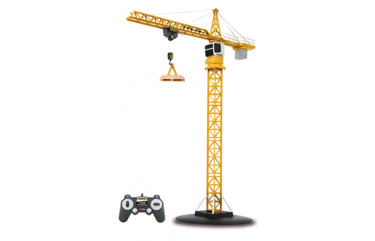 Jamara 405109 - Gru Girevole Liebherr Telecomandata 2,4 GHz, Colore Giallo, 1:20 con Gancio di Carico e Rotazione Infinita
