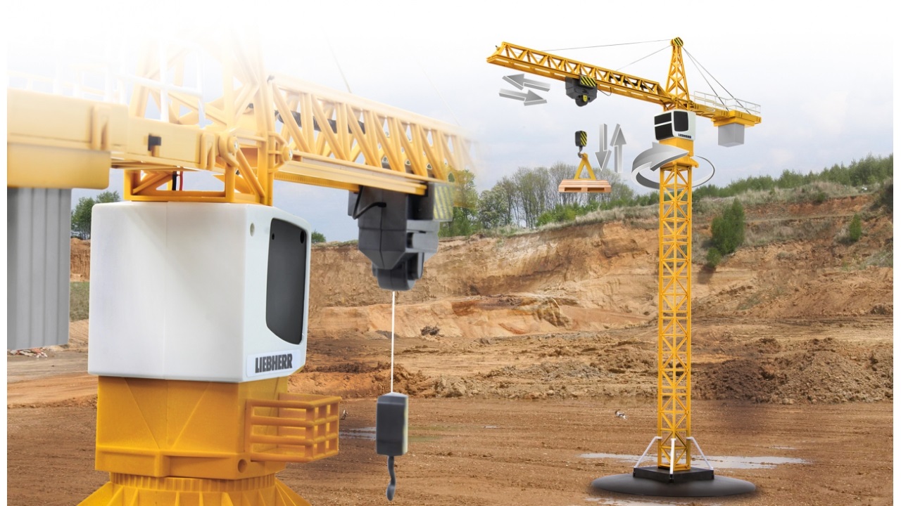 Jamara 405109 - Gru Girevole Liebherr Telecomandata 2,4 GHz, Colore Giallo, 1:20 con Gancio di Carico e Rotazione Infinita
