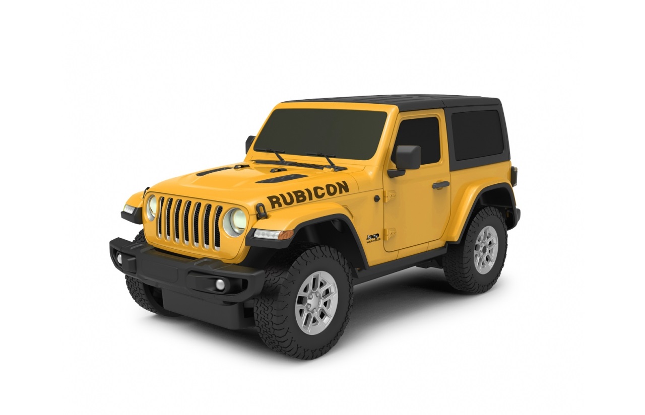 Jamara Jeep Wrangler JL 1:24 Giallo - Auto Off-Road con Licenza Ufficiale, Autonomia Fino a 1 Ora e Velocità di 9 km/h