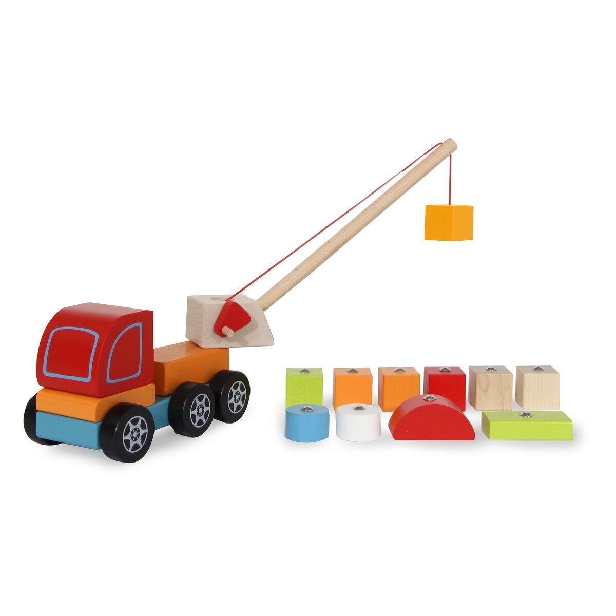 JAMARA Kidiwood - Gioco in Legno Massiccio per Bambini, Gru Mobile con 14 Pezzi, Colori a Base d'Acqua, Stimola Abilità Motorie, a Partire da 3 Anni