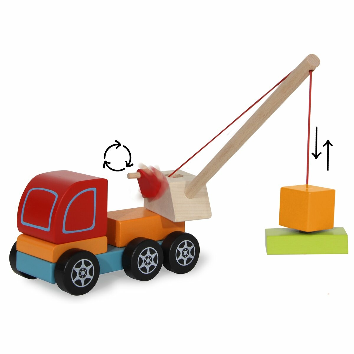 JAMARA Kidiwood - Gioco in Legno Massiccio per Bambini, Gru Mobile con 14 Pezzi, Colori a Base d'Acqua, Stimola Abilità Motorie, a Partire da 3 Anni