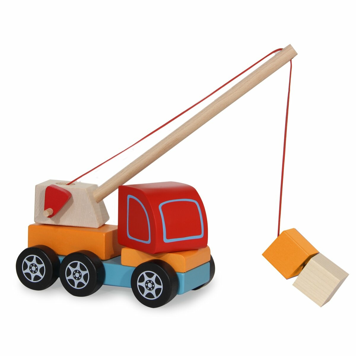 JAMARA Kidiwood - Gioco in Legno Massiccio per Bambini, Gru Mobile con 14 Pezzi, Colori a Base d'Acqua, Stimola Abilità Motorie, a Partire da 3 Anni