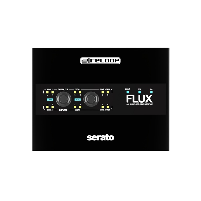 RELOOP Flux - Interfaccia Audio DVS USB-C 6x6 IN/OUT per Serato DJ Pro, 24-bit/96 kHz, compatibile con giradischi e CDJ, con hub USB-A a 2 porte