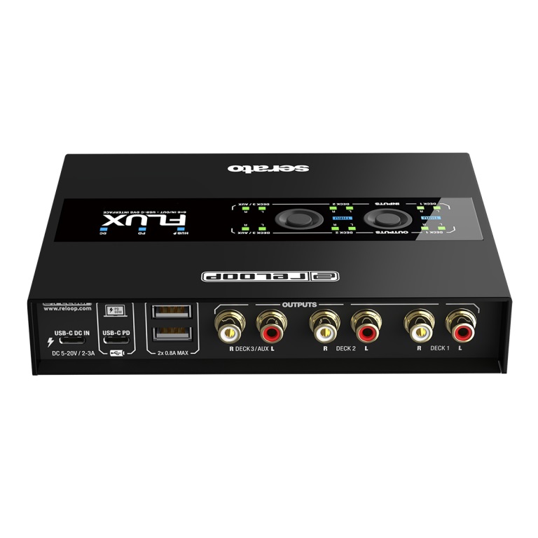 RELOOP Flux - Interfaccia Audio DVS USB-C 6x6 IN/OUT per Serato DJ Pro, 24-bit/96 kHz, compatibile con giradischi e CDJ, con hub USB-A a 2 porte