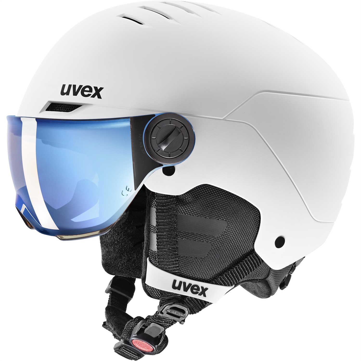 Uvex Rocket JR Visor - Casco da sci robusto per bambini con visiera, regolazione individuale, taglie 54-58 cm e 51-55 cm, bianco e nero opaco