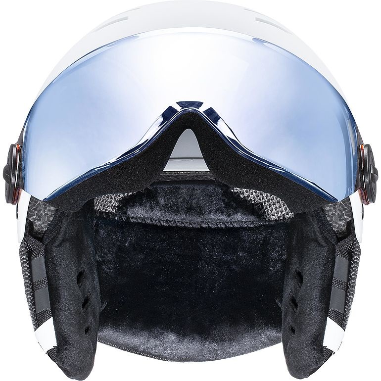 Uvex Rocket JR Visor - Casco da sci robusto per bambini con visiera, regolazione individuale, taglie 54-58 cm e 51-55 cm, bianco e nero opaco