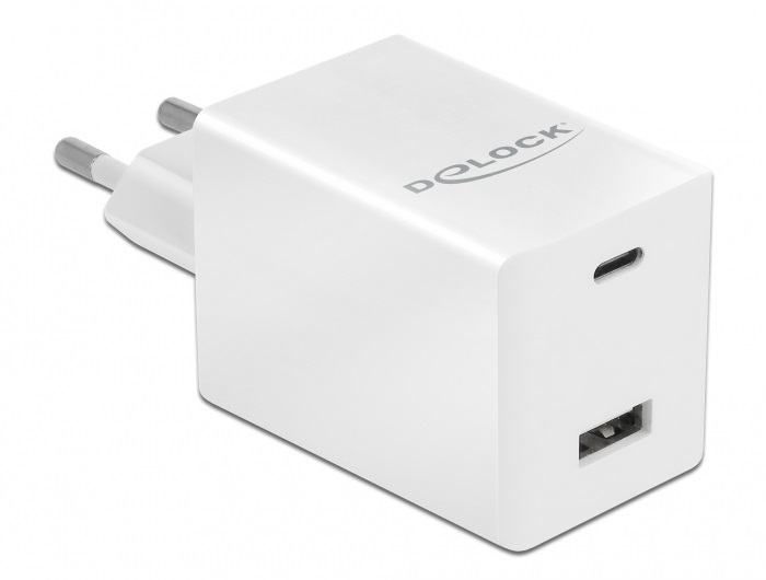 DeLOCK Caricatore USB 48W con 2 porte (USB Type-C PD 3.0 e USB Type-A) - Carica rapida - Bianco