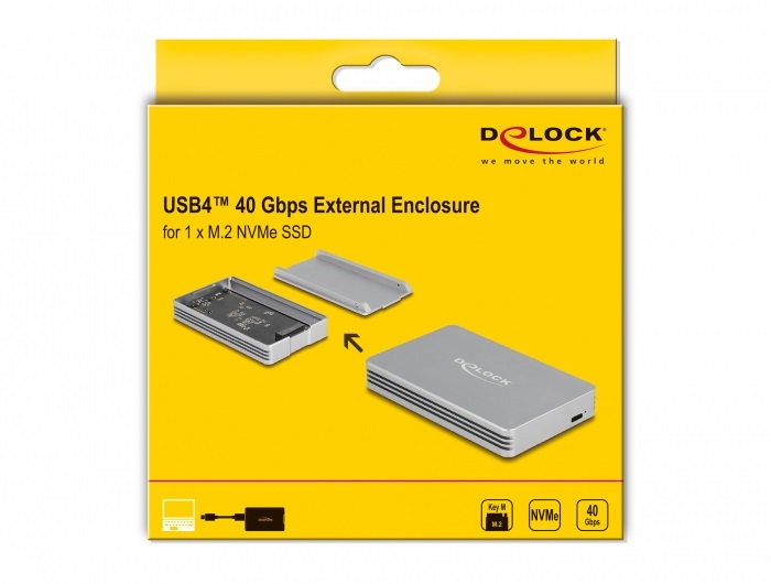 DeLOCK Box Esterno SSD Argento M.2 - Involucro USB4 40 Gbps per 1 Dispositivo