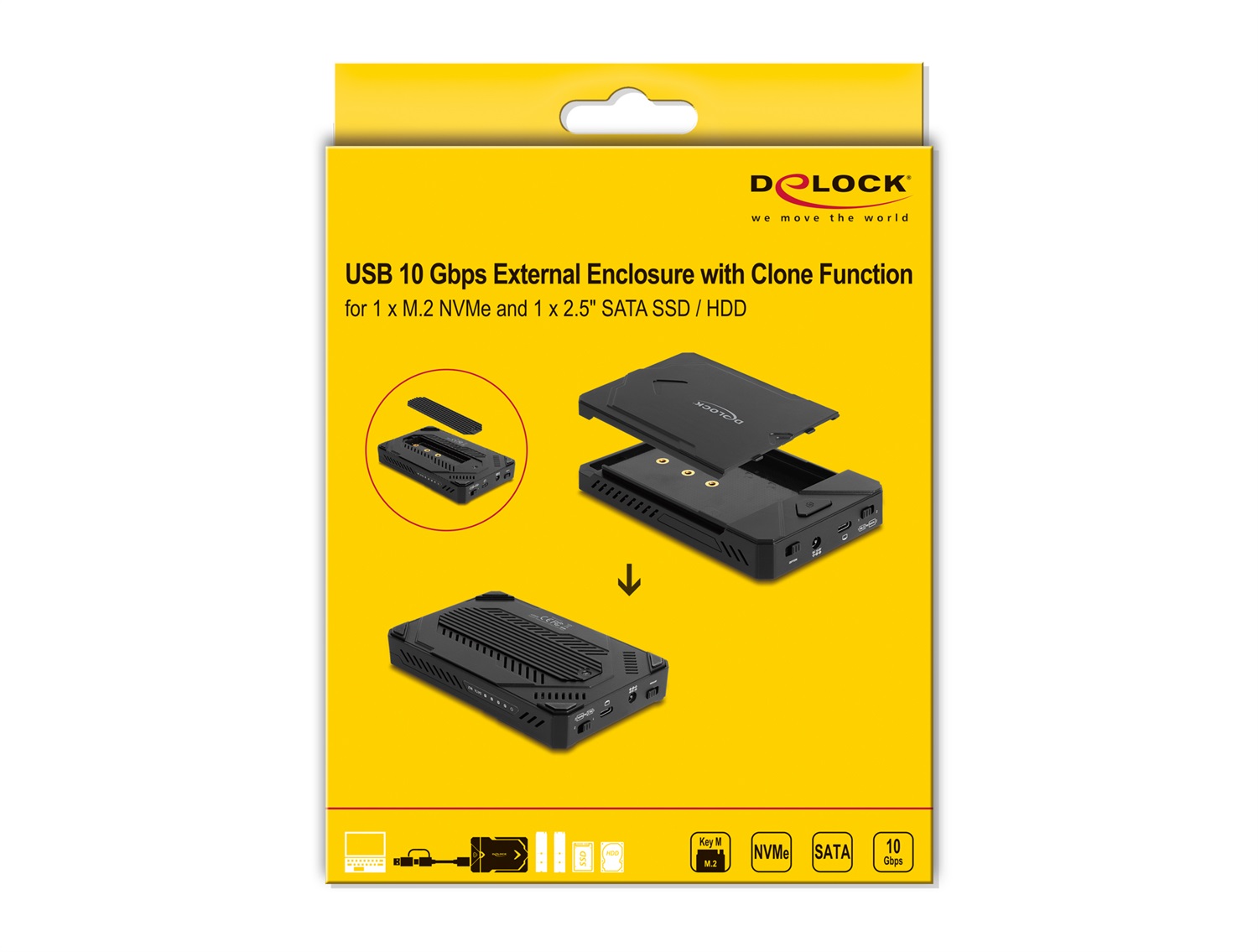 DeLOCK Custodia Esterno USB Type-C per SSD M.2 NVMe e HDD SATA da 2,5
