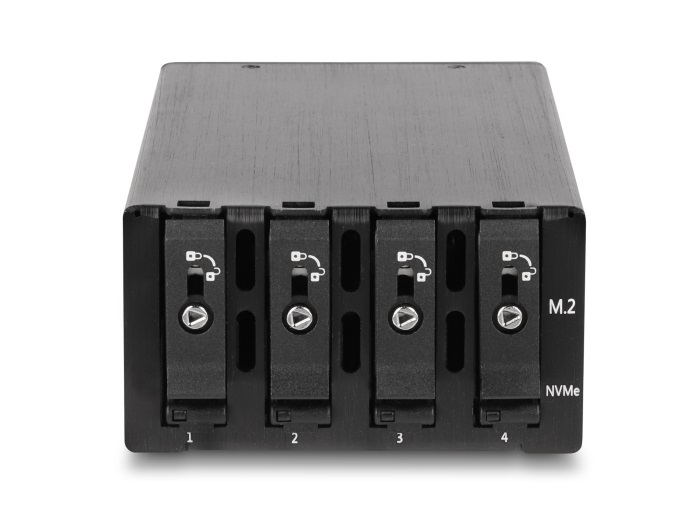 DeLOCK Bay Rack Mobile Sottile per 4 x M.2 NVMe SSD con Connettore Slim SAS SFF-8654 - Installazione in PC o Rack - Spedizione Gratuita