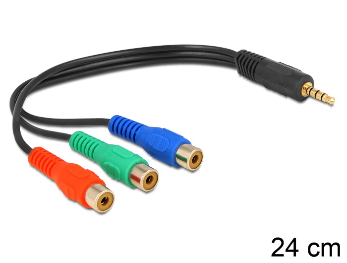 DeLOCK Cavo Audio 0,24 m con Connettore 3.5mm Maschio e 3 x RCA Femmina - Nero